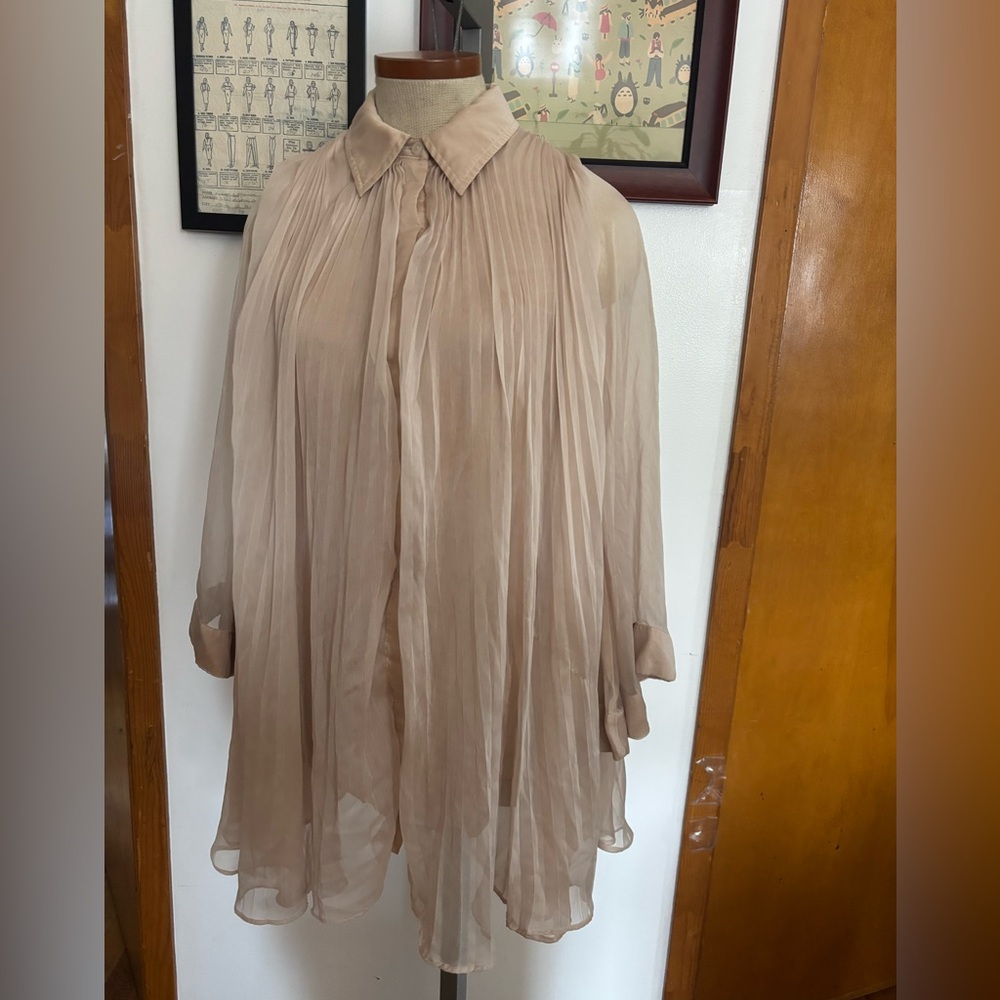 MAEVE by ANTHROPOLOGIE: Boho Pleated Sheer Bell Sleeve Blouse *SZ. XSP (BEIGE)